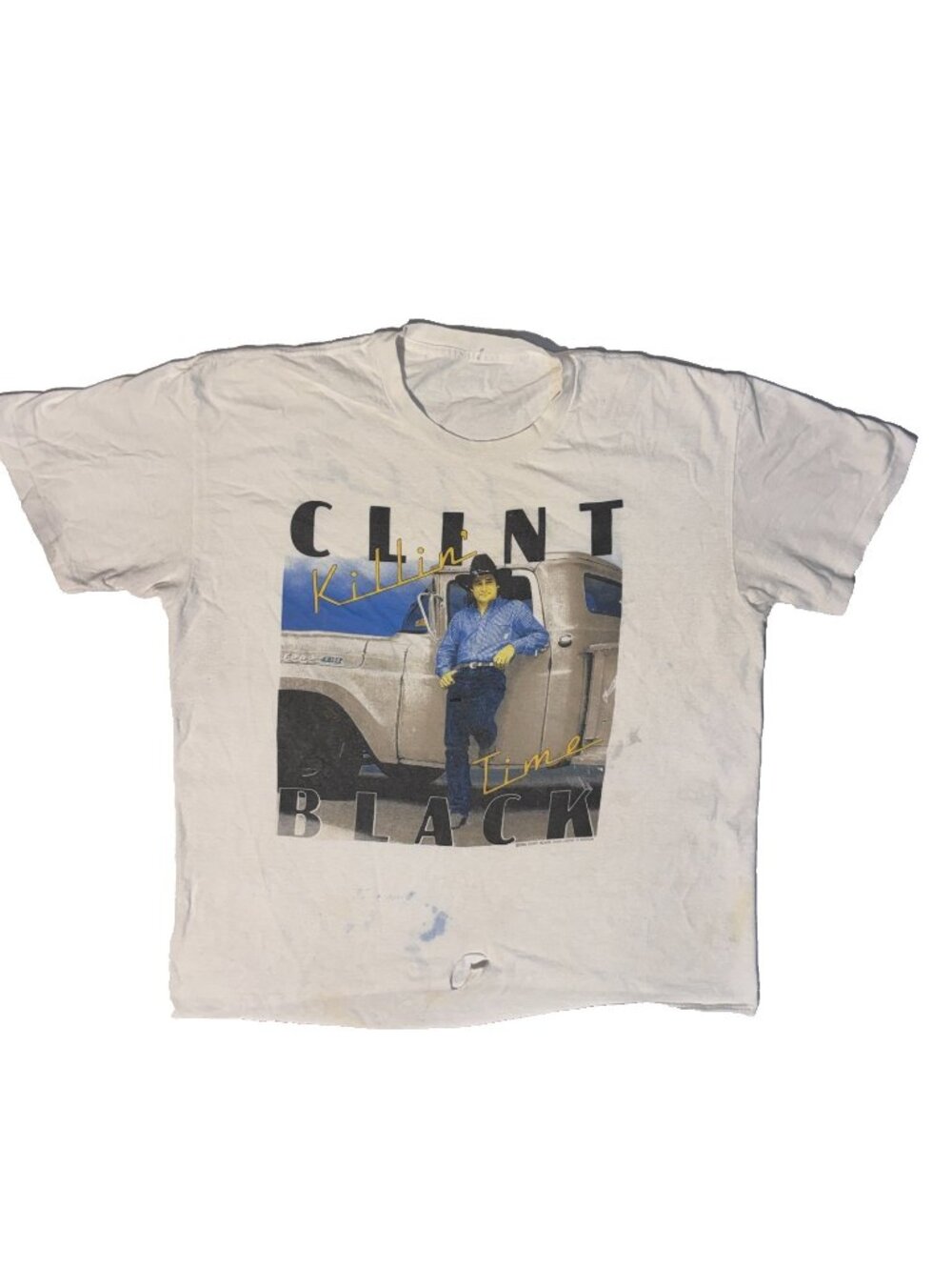 Vintage 90s Clint Black Killin Time Tour TShirt Large Single Stitch Distressed